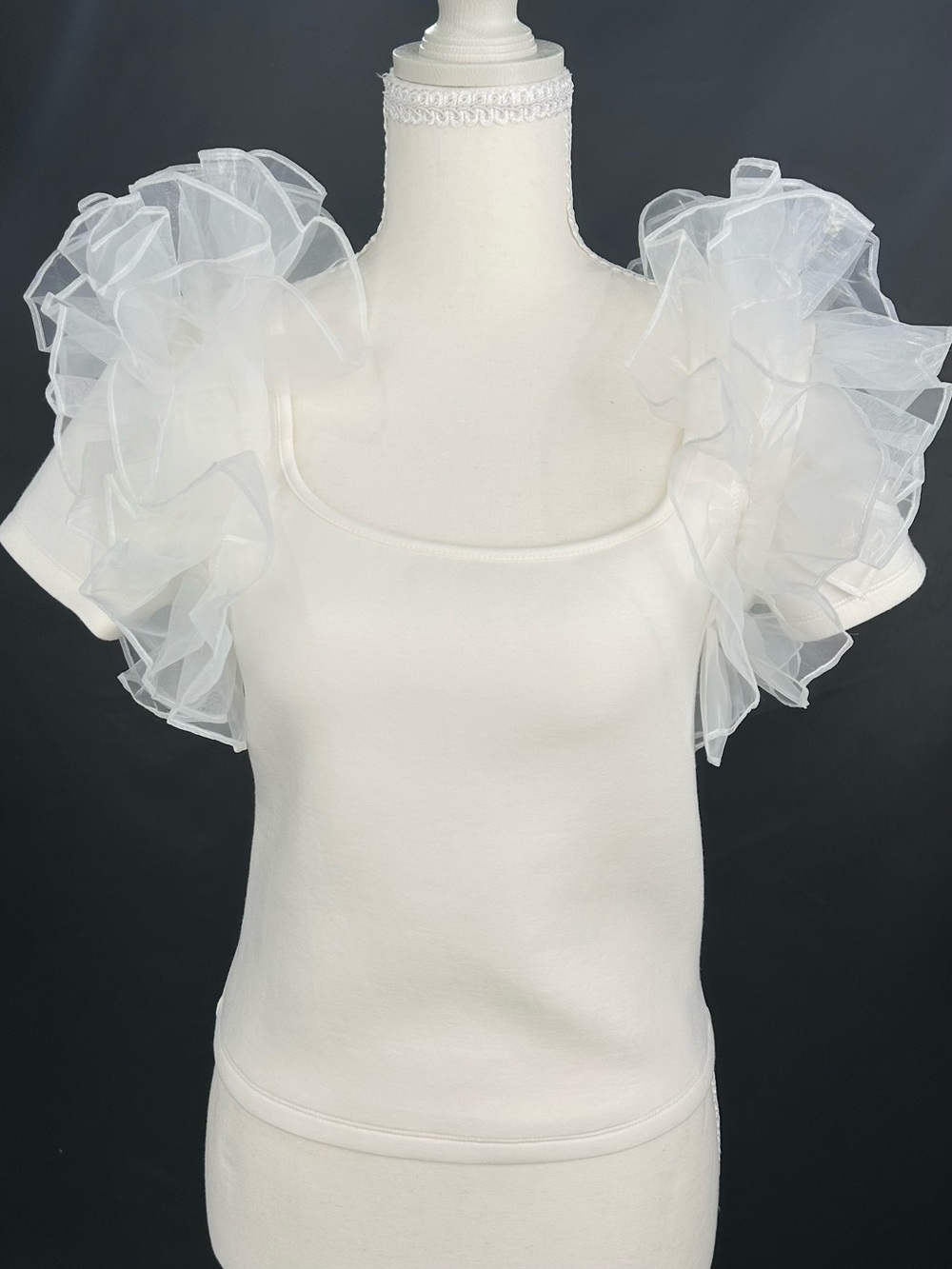 English Factory White Organza Ruffle Sleeve Top M Coquette Romantic